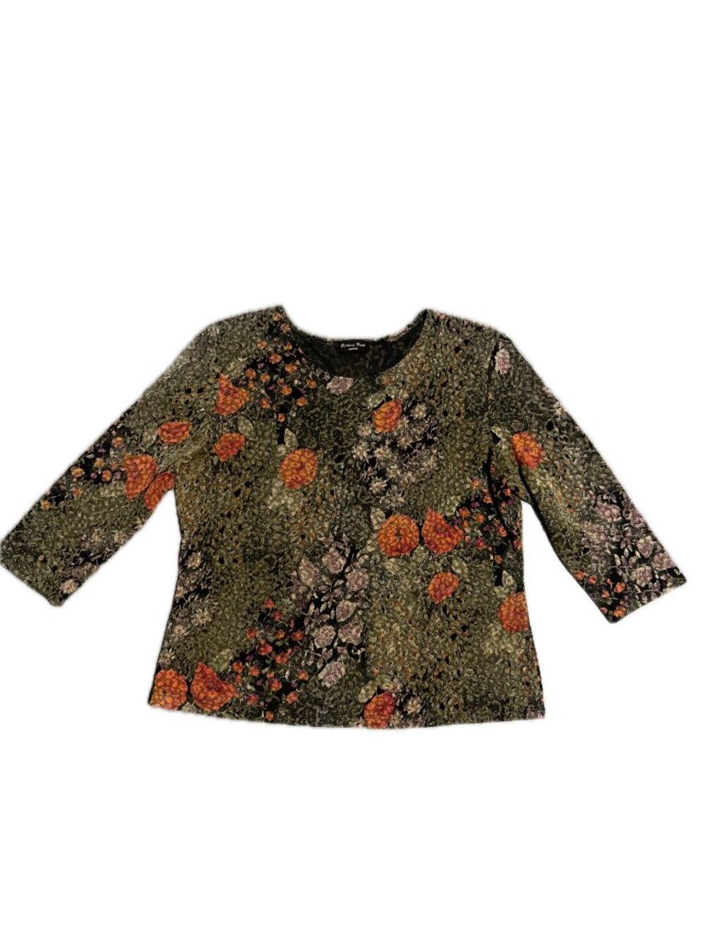 90s Goth Floral Print 3/4 Sleeve Top